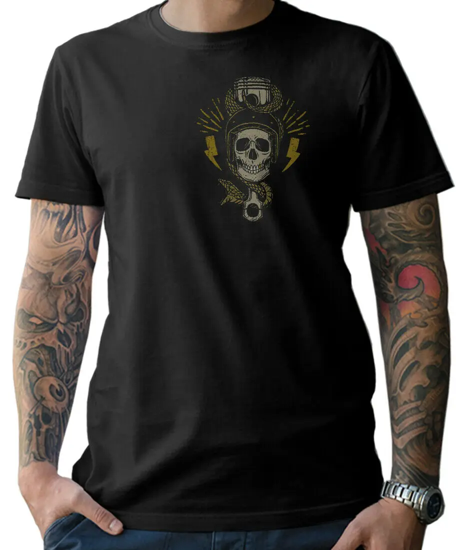 Biker Skull Helmet Snake Motorcycle Chopper Screw T-Shirt. Summer Cotton Short Sleeve O-Neck Mens T Shirt New S-3XL