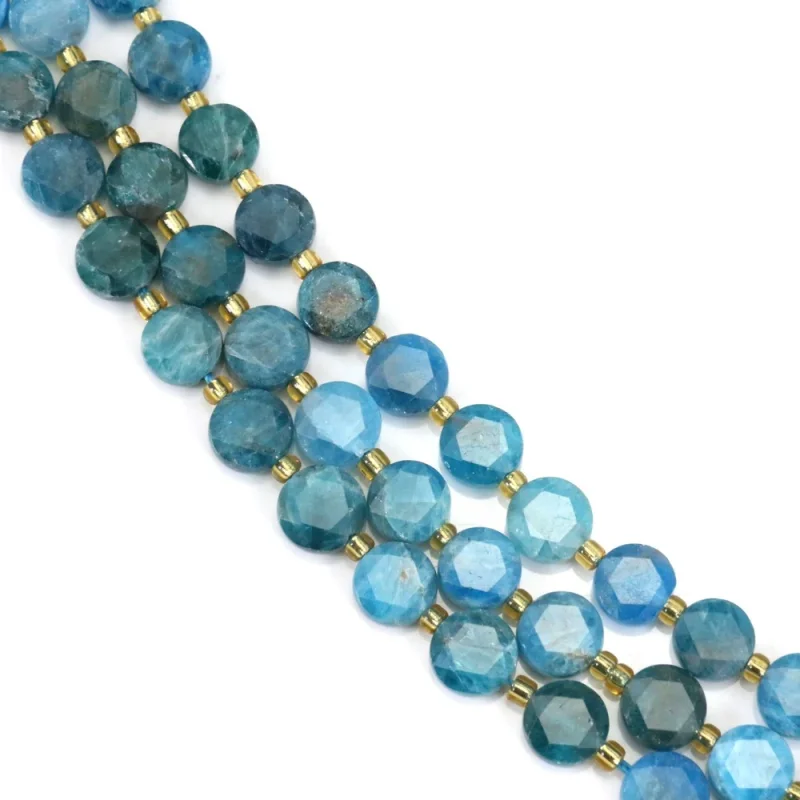 Apatite Beads Strand Faceted Flat Round 8mm Natural Semiprecious Stone For Jewelry Making  DIY Bracelet Earrings