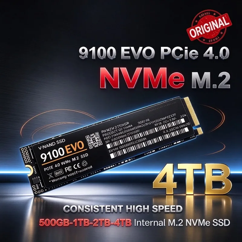 SSD interno M.2 NVMe 9100 EVO PCIe Gen4.0 X4 TLC 3D NAND, 500 GB, 1 TB, 2 TB, 4 TB, formato 2280, para PC e portátil.
