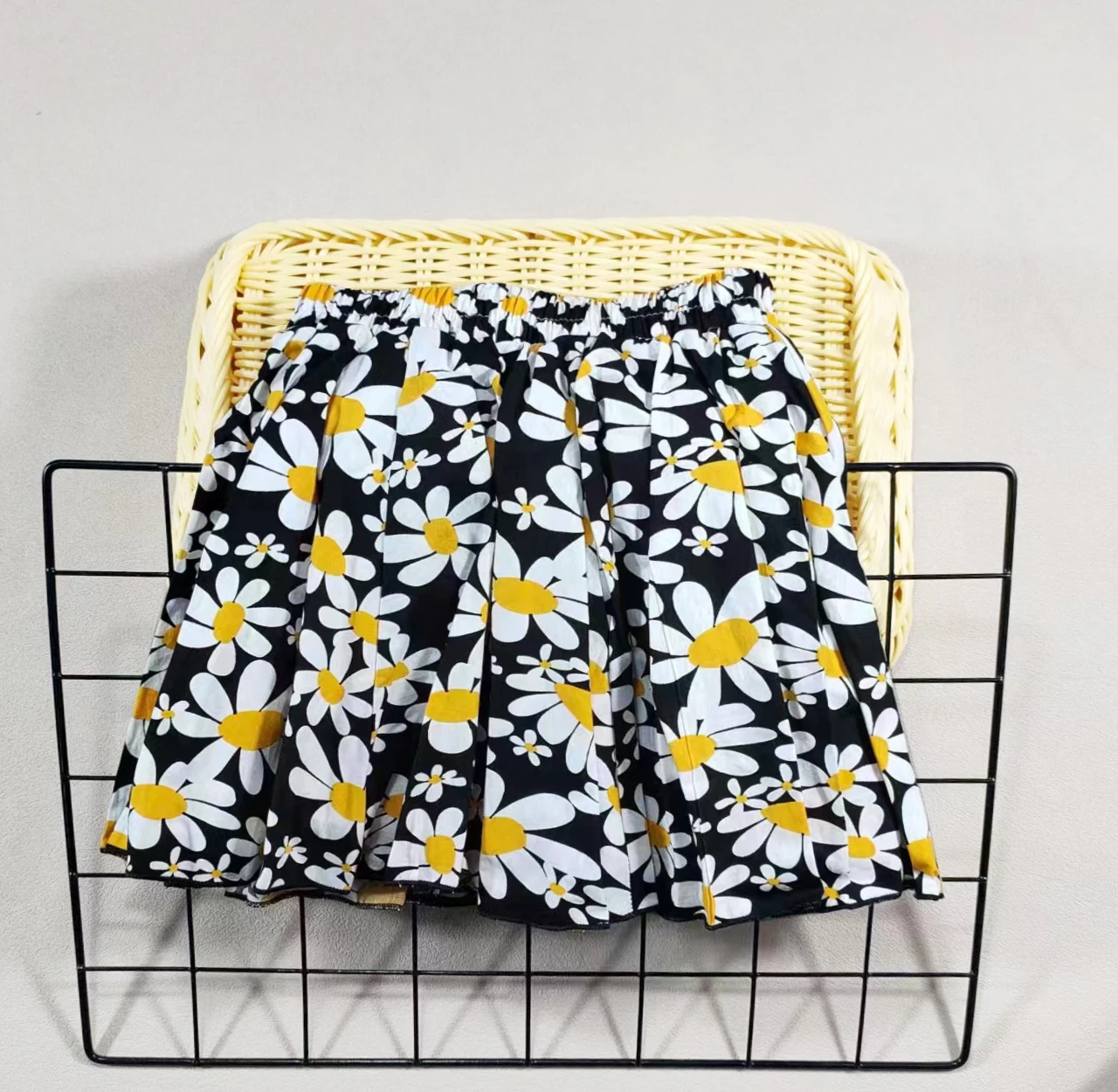 Mädchen-Rock aus Baumwolle mit Blumenmuster, Prinzessin, Hundert-Falten, süßer großer Mädchen-Tutu-Rock, elastische Taille, Minirock, Kinderrock – Detail 9