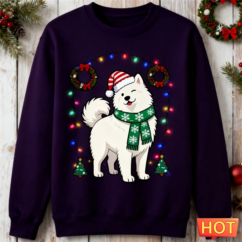 

Новинка 2026, уродливые рождественские толстовки с рисунком Самоида, модные толстовки с круглым вырезом и 3D принтом собаки, свободные дышащие пуловеры унисекс