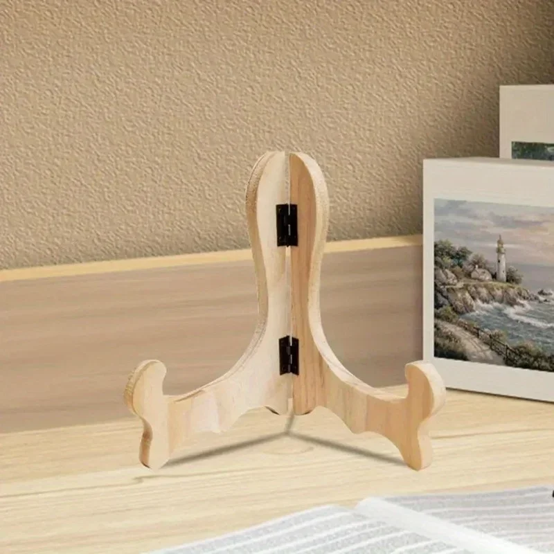 Vintage Wooden Dish Display Rack Curved Design Handmade Foldable Easel Plate Tea Cake Dish Display Stand Kitchen Bar Home Decor