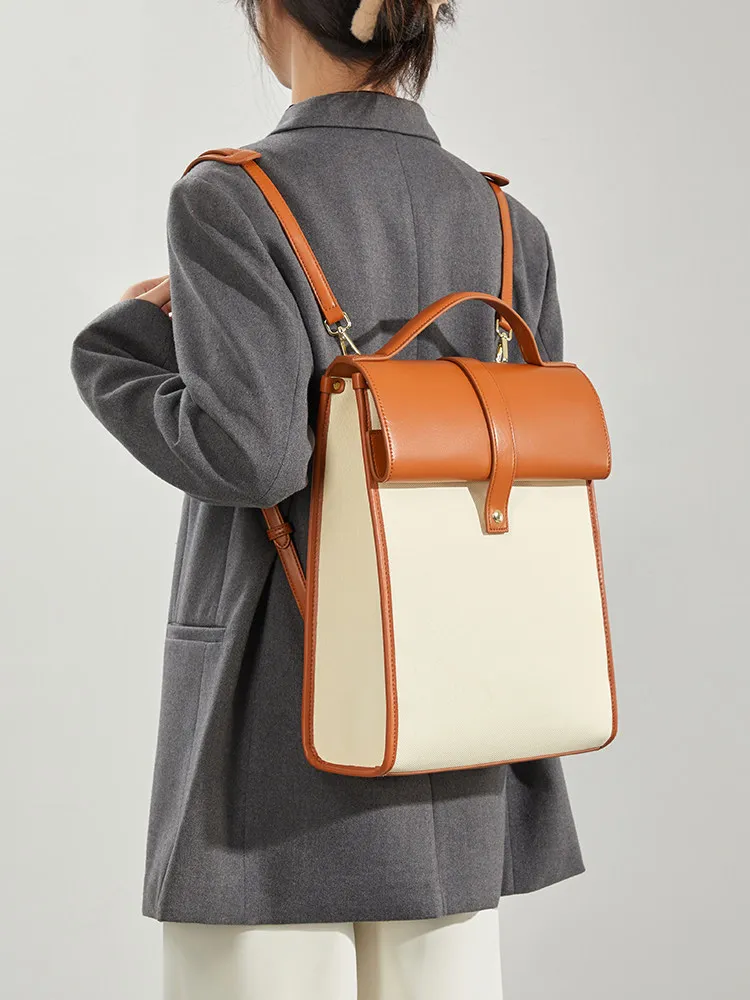 2026 British High-quality Top Layer Cowhide Backpacks With Color Blocking And High-end Feel, Personalized Travel Backpack Trendy