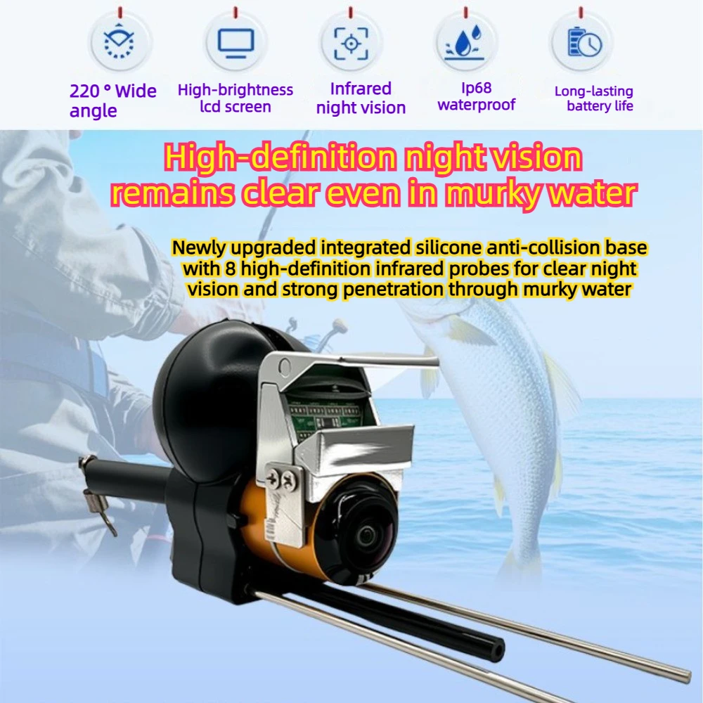 Underwater Fishing Camera Fish Finder 4.3/5 Inch External LEDs Murky Water, 220° Wide View Fishing Camera, 8IR Night Vision IP68