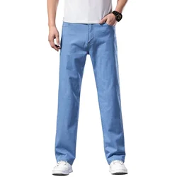 2022 Spring Summer Mens Denim  pants Light Blue  Colors Men's Loose Fit Pants Casual Lightweight Jeans Size 44 46