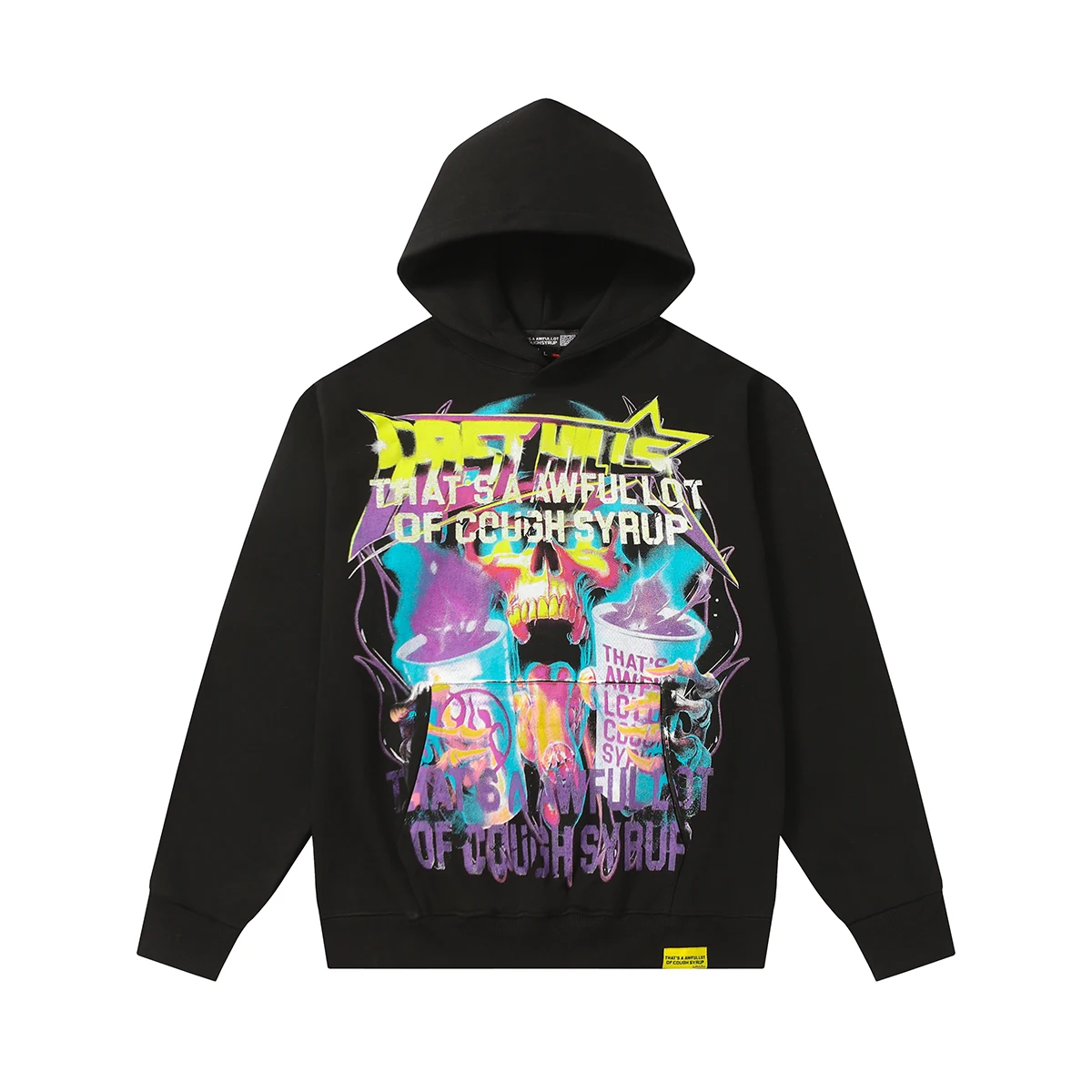 

Front Pocket Abstruct Letter Print Black Pullover Hooded Hoodies for Men Terry Cotton Loose Sweatshirts Oversized Casual Hoody