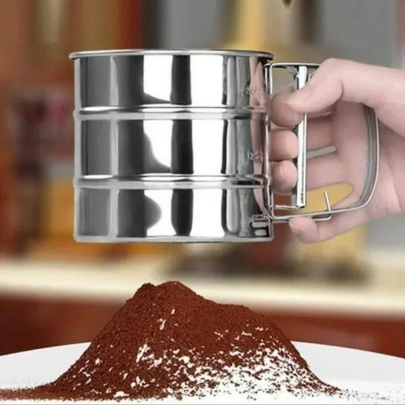 Stainless Steel Handheld Flour Sifter Sieve Fine Mesh Food Strainer Powder Filter Shaker Kitchen Baking Tool