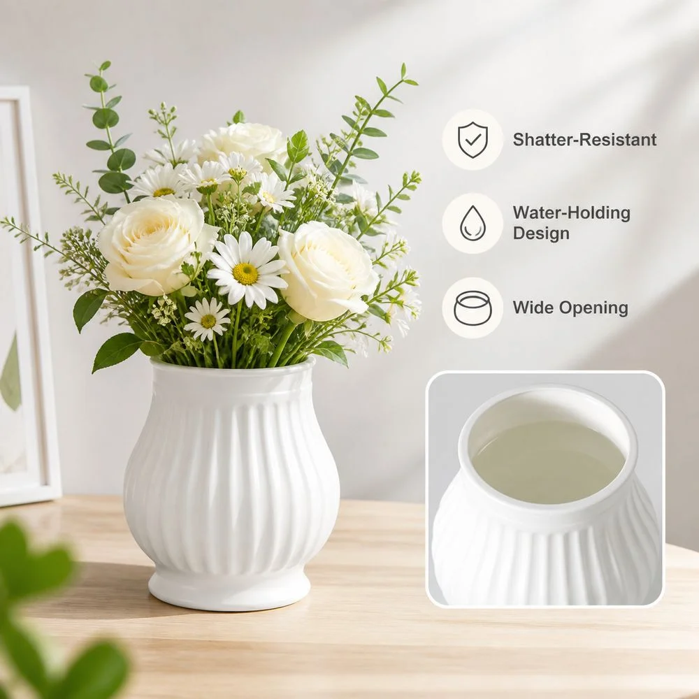 Plastic Tabletop Flower Vase Water Holding Shatter Resistant Flower Arrangement Vase Ribbed Texture Nordic Flower Vase