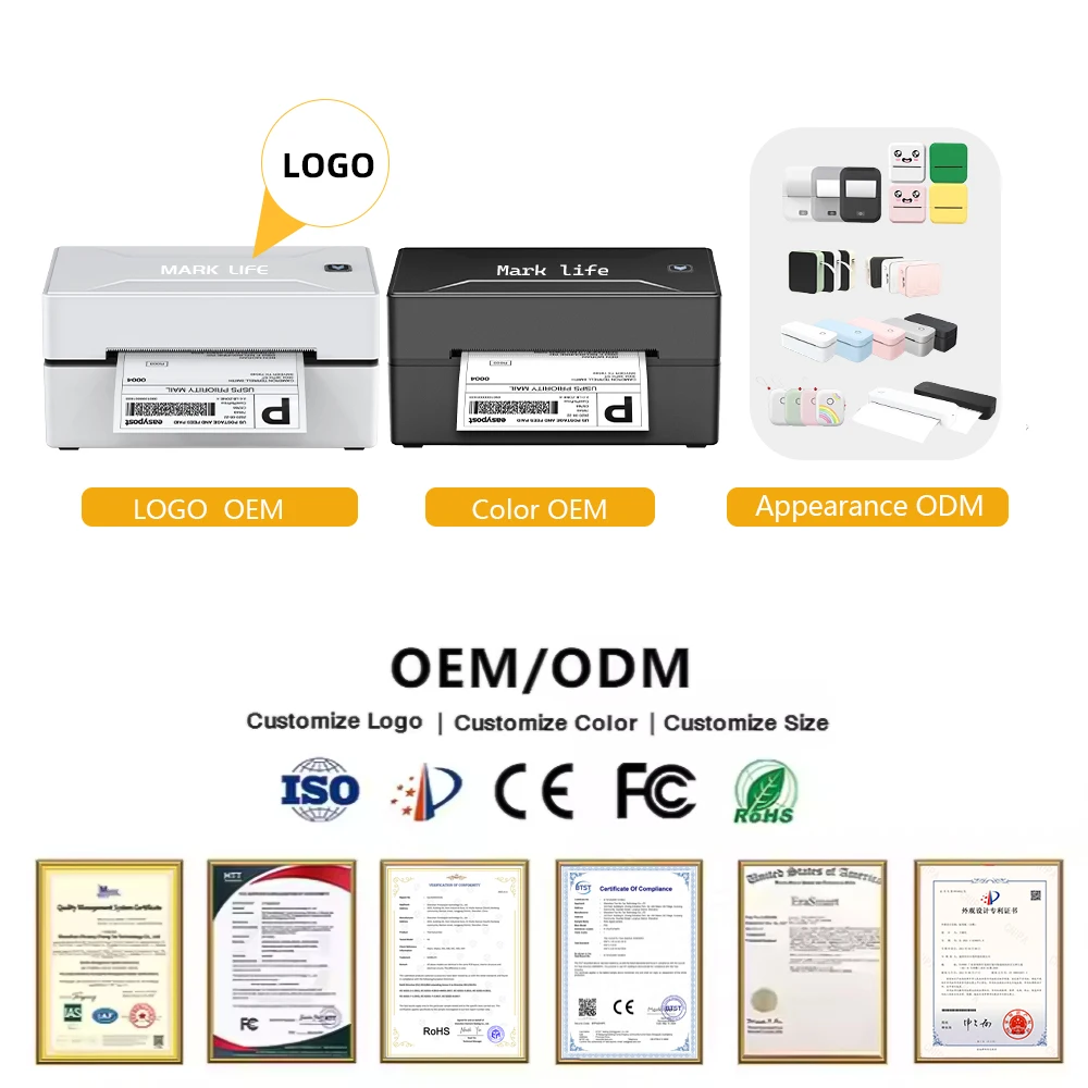 عالية السرعة 4x6 اللاسلكية الباركود يده طابعة ملصقات الشحن أسود أبيض للصناعة اللوجستية السريعة ماكس ورقة 110 مللي متر