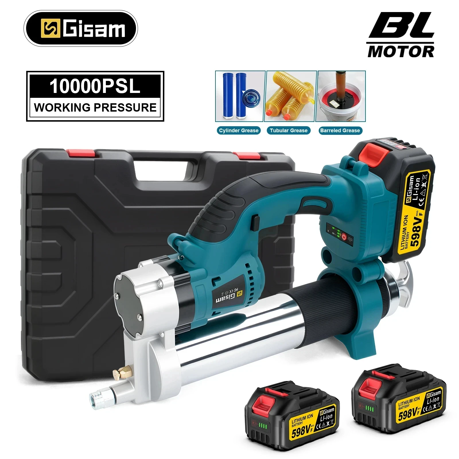 Gismis 10000PSL 69Mpa pistola de engrase eléctrica sin escobillas aceite lubricante de alta presión mantenimiento de coche para makita 18v pin de batería