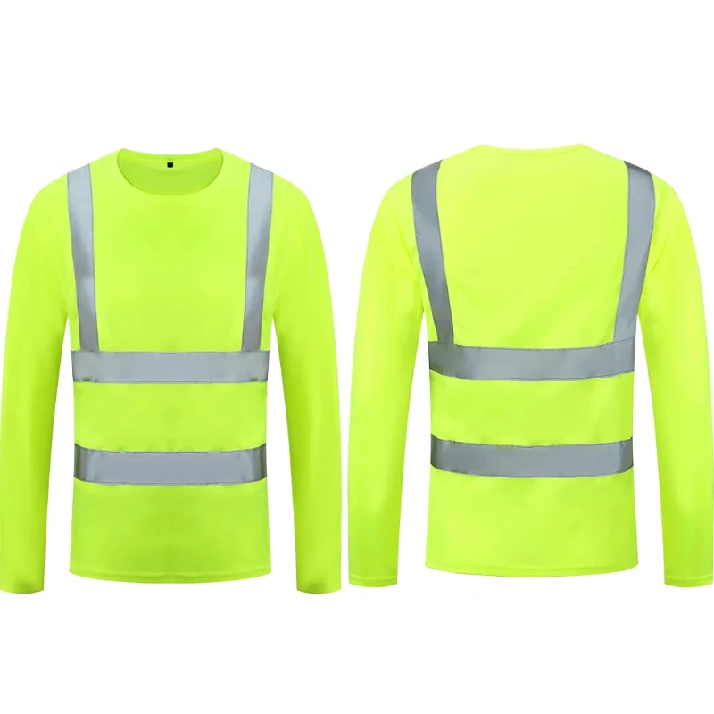 

Fluorescent High Visibility T-Shirts Men Reflective Work Safety Shirts Quick Dry Long Sleeve Hi Vis Tops Construction Workwear