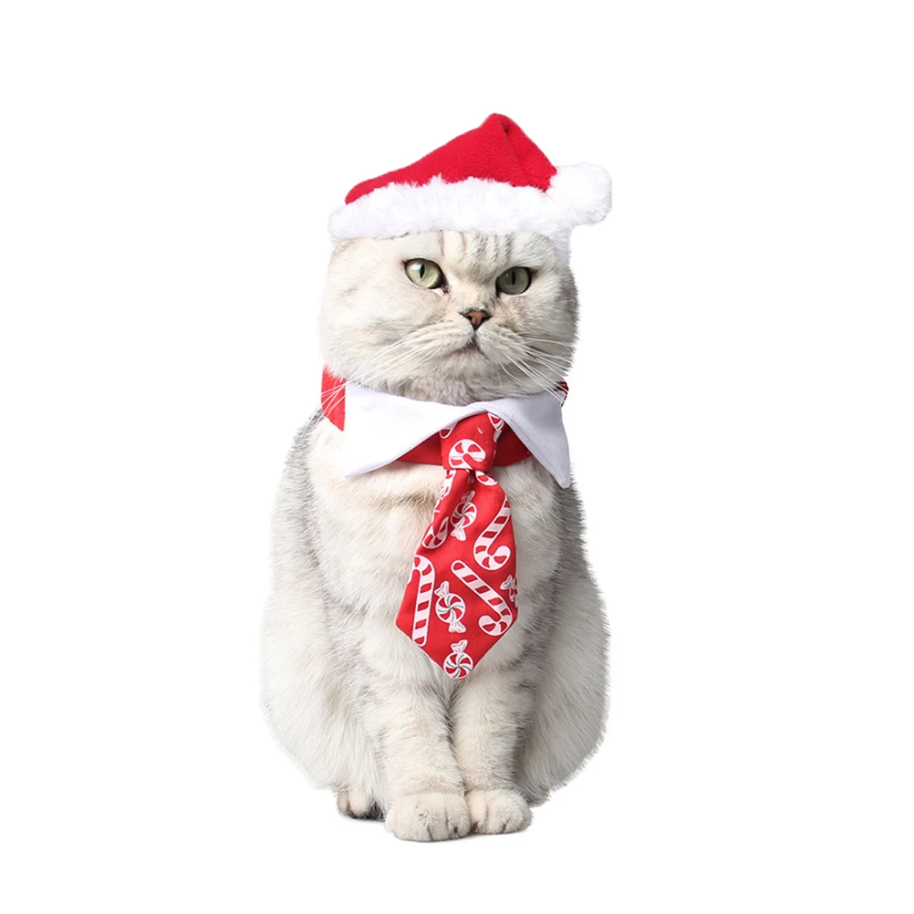 

1pcs Pet Tie Set For Cat Adjustable Cute Party Outfit Holiday Gift Xmas Decor Dog Christmas Hat Pet Party Hat Dog Christmas
