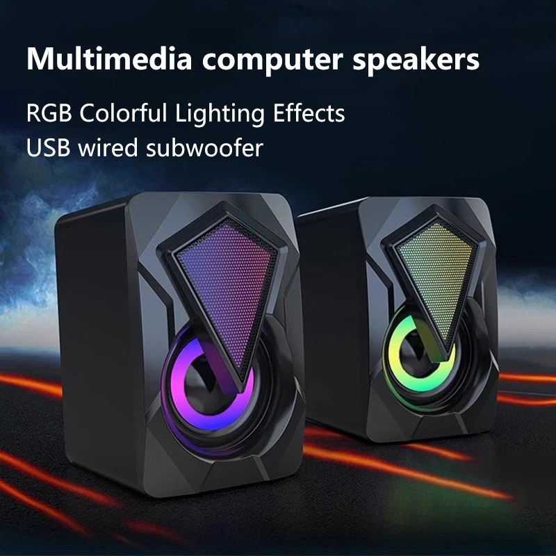 New RGB PC Speakers with Enhanced Bass USB Powered Desktop Mini Soundbar for Computer/Laptop Cool LED Lights Plug and Play
