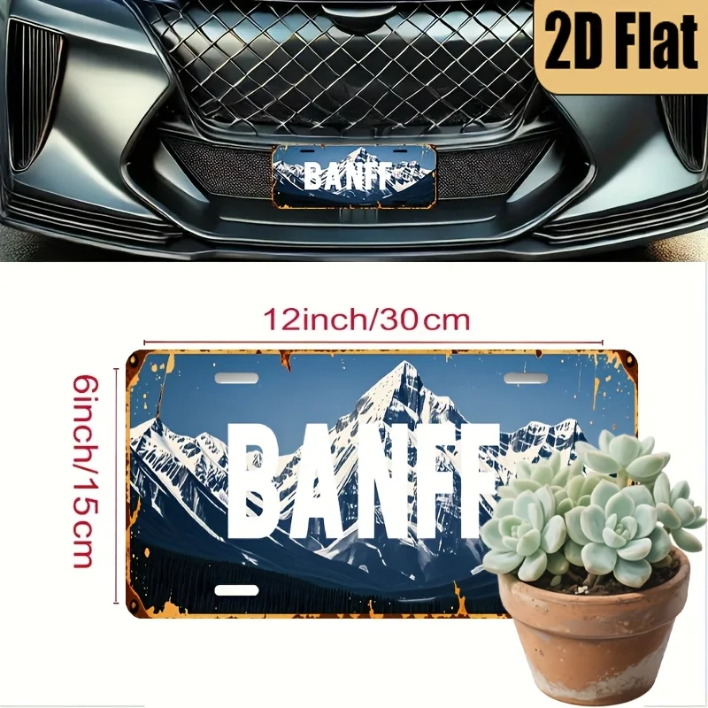 1pc Vintage Canadian License Plate - Alberta-Inspired BANFF Design with Moose & Mountain Emblem, 6x12 Inch Polished Aluminum Car