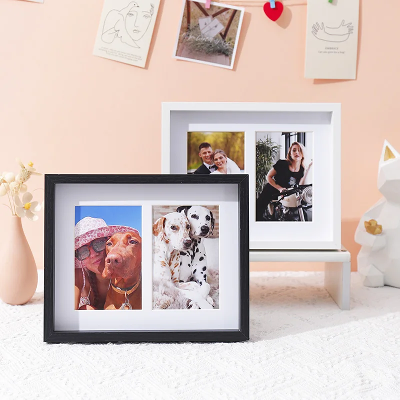 1pc black and white wood photo frame with cardboard stitching photo frame horizontal and vertical format for wall and desktop