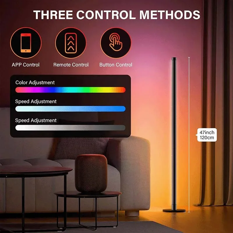 Tuya Smart RGBIC Floor Lamp Bar 120cm APP Remote Control USB LED Floor Standing Lamp Music Sync Modern Corner Atmosphere Light