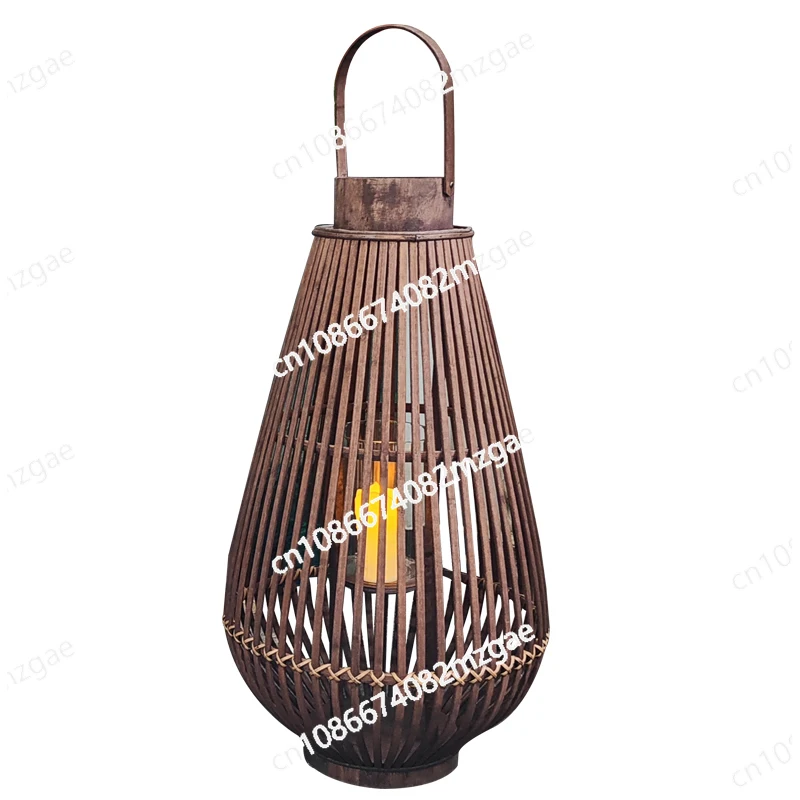 Pear-shaped Floor-to-ceiling Bamboo Wind Lamp, Hand-woven Lantern Ornament, Hot Spring Spa Resort Candlestick Decoration