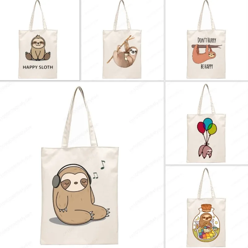 

Sloth Fashion Canvas Bag Women Girls Simple Large Capacity Storage Handbag Shoulder Bag Tote Reusable Student Bookbag Decor