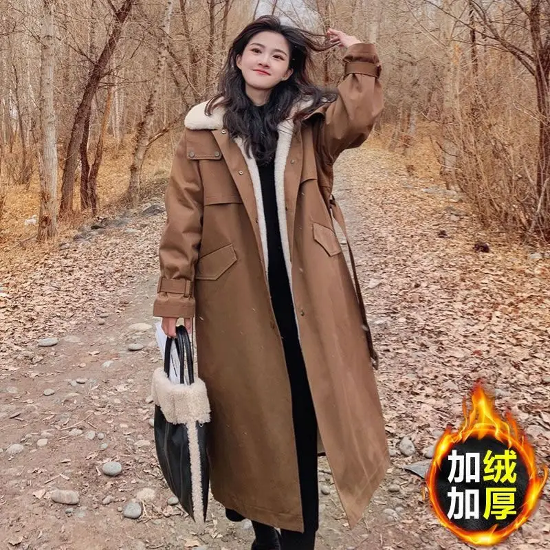 Winter Women's Down Cotton Jacket Commuting Lamb Wool Splicing Workwear Parkas Coat