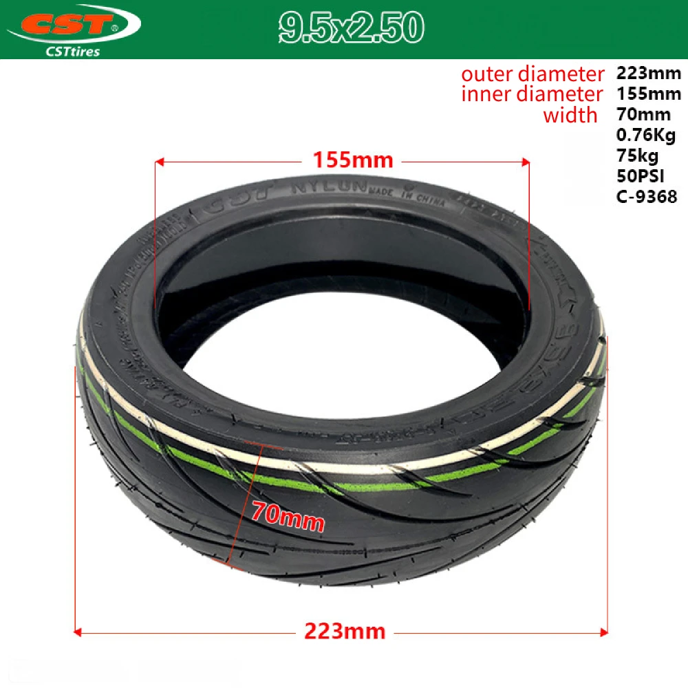 9 Inch 9.5x2.50 Jelly Glue Anti-puncture Tubeless Tires Self-replenishing fluid for Electric Scooter