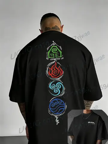 Air Water Earth Fire Four Element Symbol Graphic T-Shirt Airbender Movie T-Shirt 2-Sided Streetwear Summer Men Women T-Shirts