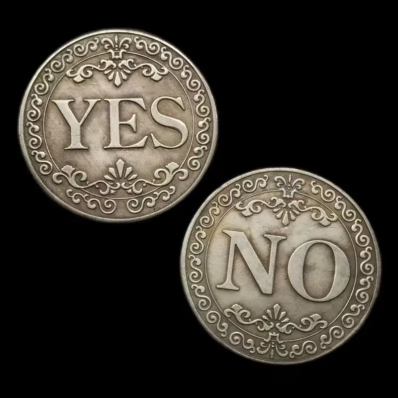 1/2pcs Double-Sided YES/NO Lucky Coin - Antique Silver-Gray Iron, Floral Design, Collectible Souvenir & Gift