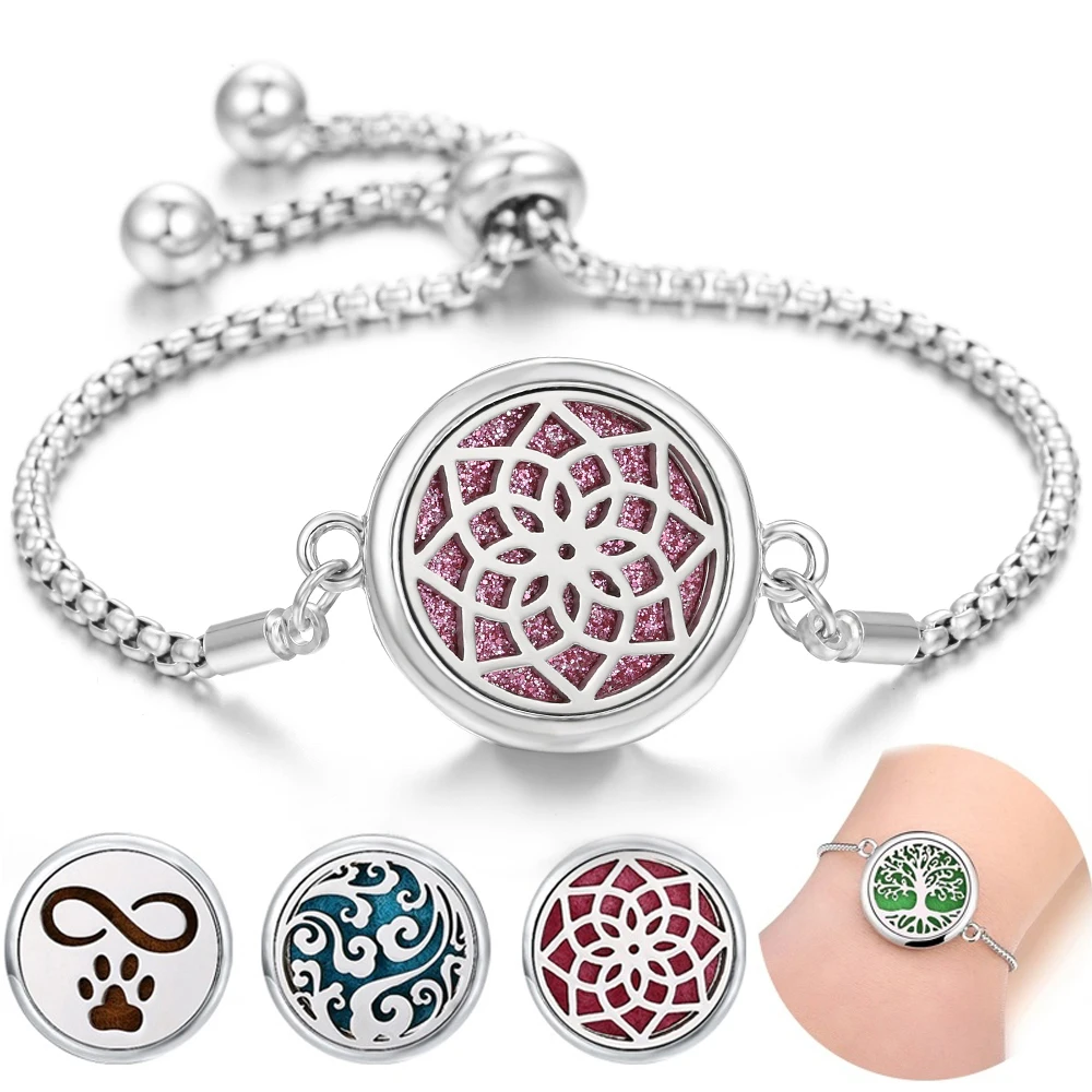 2023 New Aromatherapy Bracelet Women Essential Oil Diffuser Jewelry Stainless Steel Lotus Flower Aroma Perfume Locket Bracelets