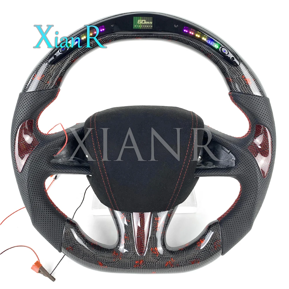 Customized LED red honeycomb carbon fiber perforated leather steering wheel for Infiniti Q50 QX50 steering wheel 2015 2016 2017