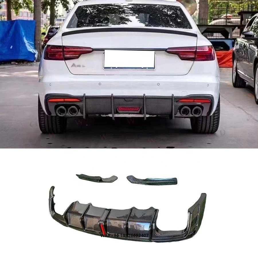 

K-B Style Carbon Fiber Rear Diffuser forAudi A4 S4 B10 2020-2022 Upgraded Rear Bumper Lip Diffuser Spoiler With Light Bodykit