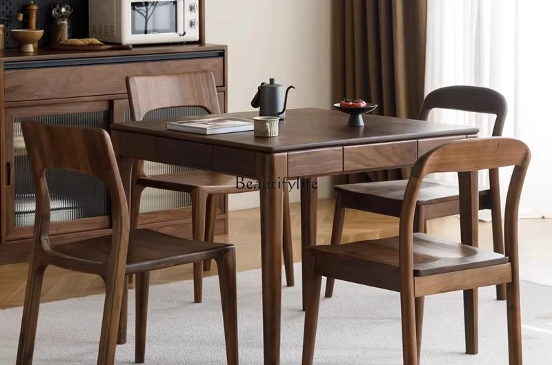 

-*North American black walnut solid wood dining table small apartment square card table