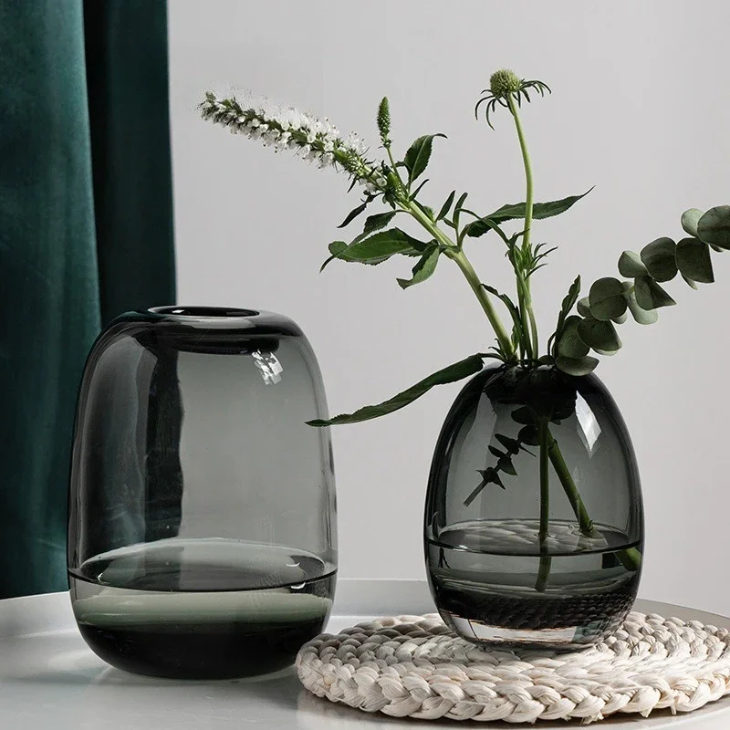 Glass small vase ornament, modern simple living room dining table hydroponic flower arrangement dried flower ornament