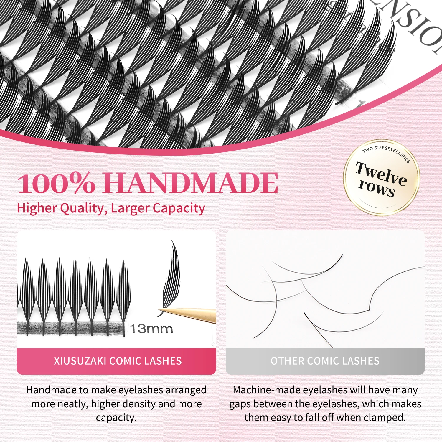 시우수자키 코믹 스파이어 속눈썹 자동 꽃모양 프리메이드 팬 속눈썹 연장 개별 볼륨 인조 속눈썹 코스프레