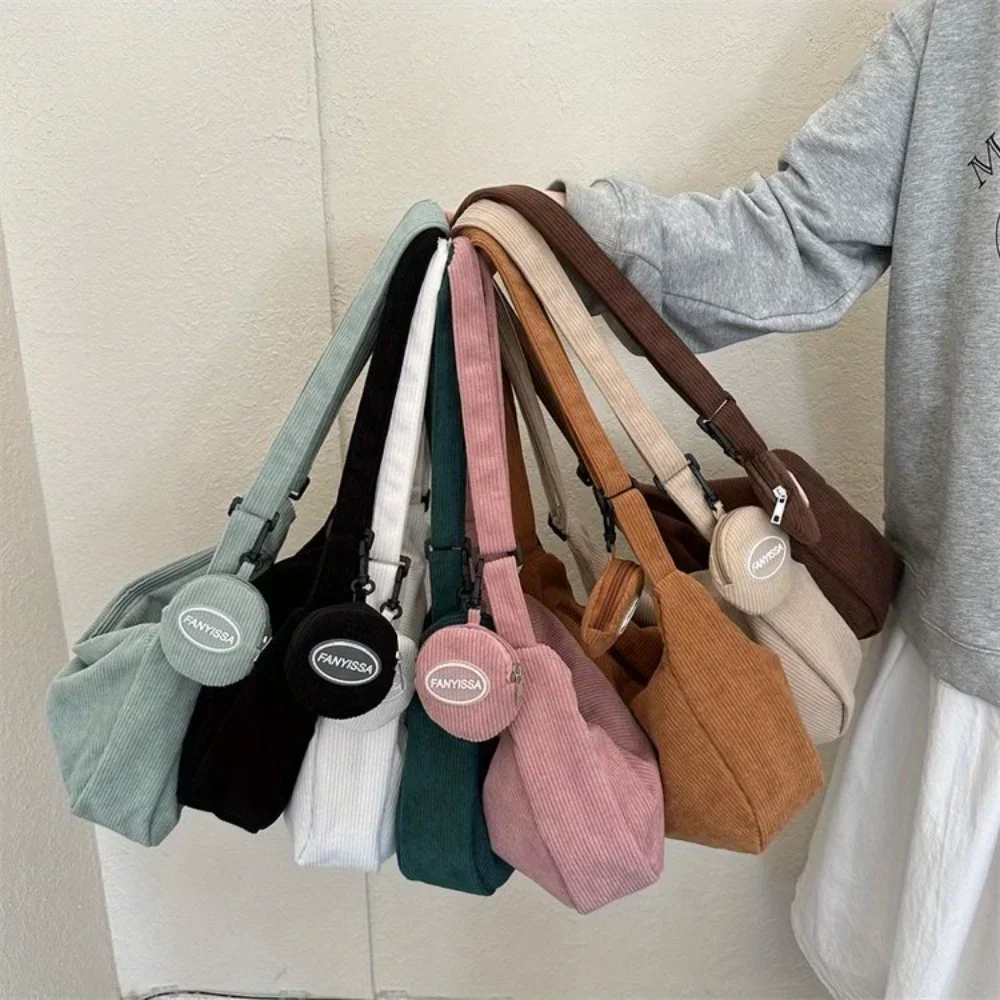 2pcs Corduroy Crossbody Bag Set for Women - Adjustable Strap, Zipper Closure, Polyester Lined, Animal Theme