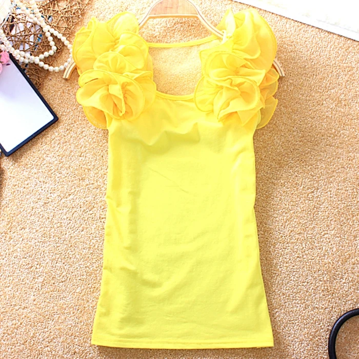 Summer New Fashion Short Sleeve T-Shirt Women's Slim Fit Bubble Sleeve Top Korean Style Outerwear Cute Princess Style Garment