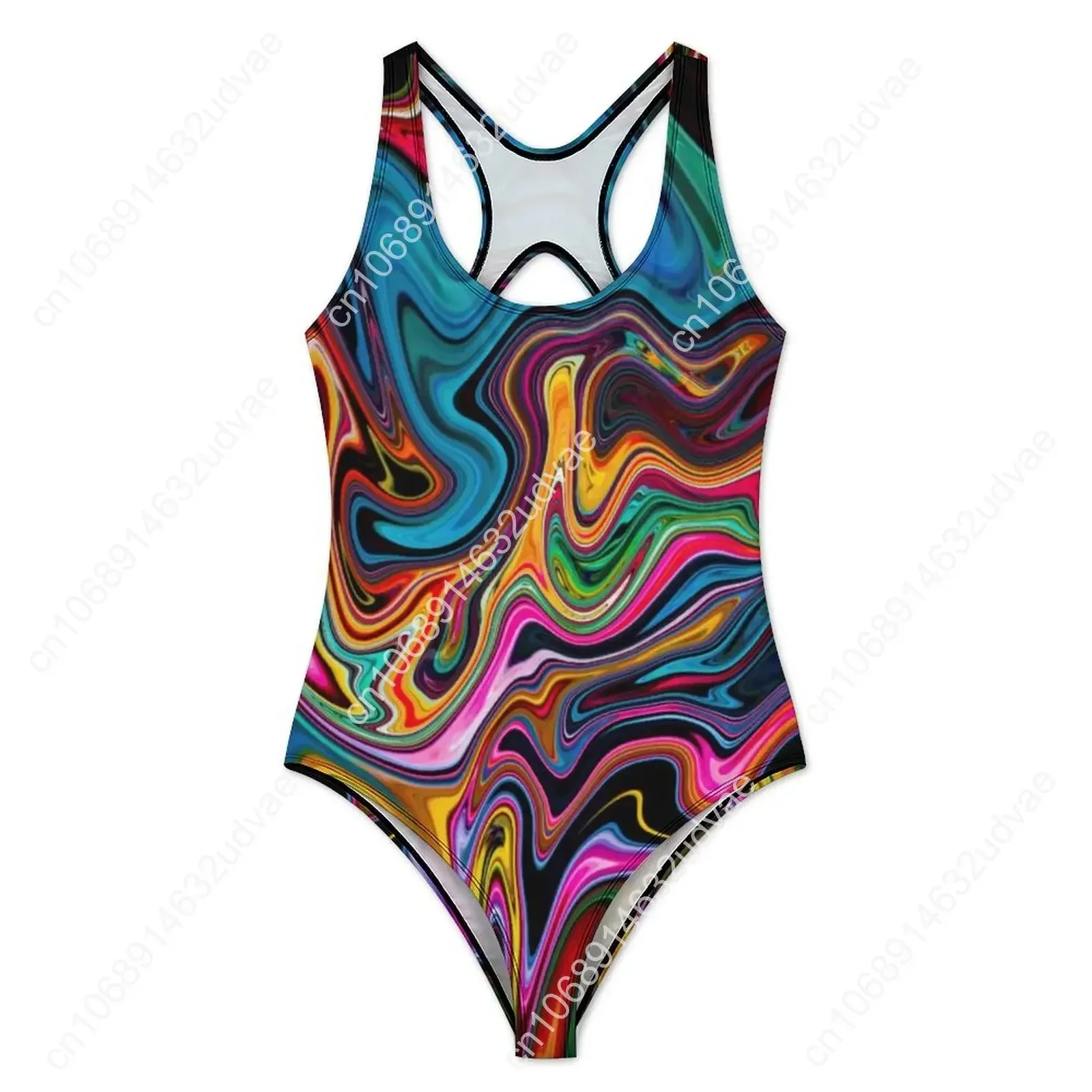 Liquid Marble Abstract Swimsuit Stripe Art Push Up Swimwear One Piece Holiday Pool Bathing Suits Bodysuit Sexy Design Beach Wear
