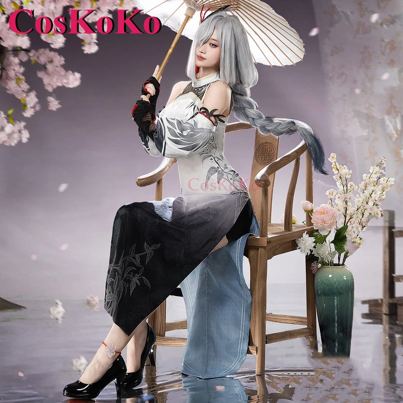 

CosKoKo Shenhe Cosplay Anime Game Genshin Impact Costume Sweet Elegant Chinese Ink cheongsam Halloween Party Role Play Clothing