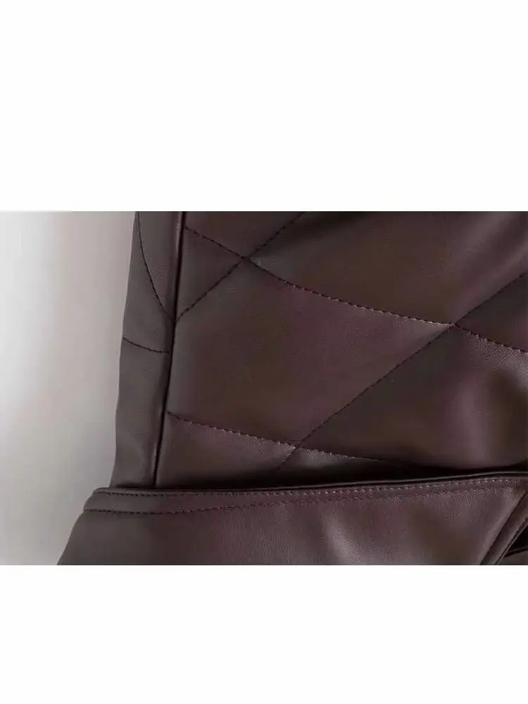 HH Vrouw Vroege lente Comfortabele lange mouwen Revers Quilten Kunstmatige Pu-leren jas Vrouwelijke mode Casual veelzijdige jas