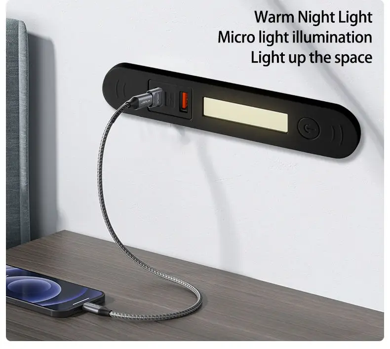 FUNAYA Hidden USB Multi-plug Embedded Power Socket USBA Type-C with Night Light Bedside Charger Extension Plug for Nightstand