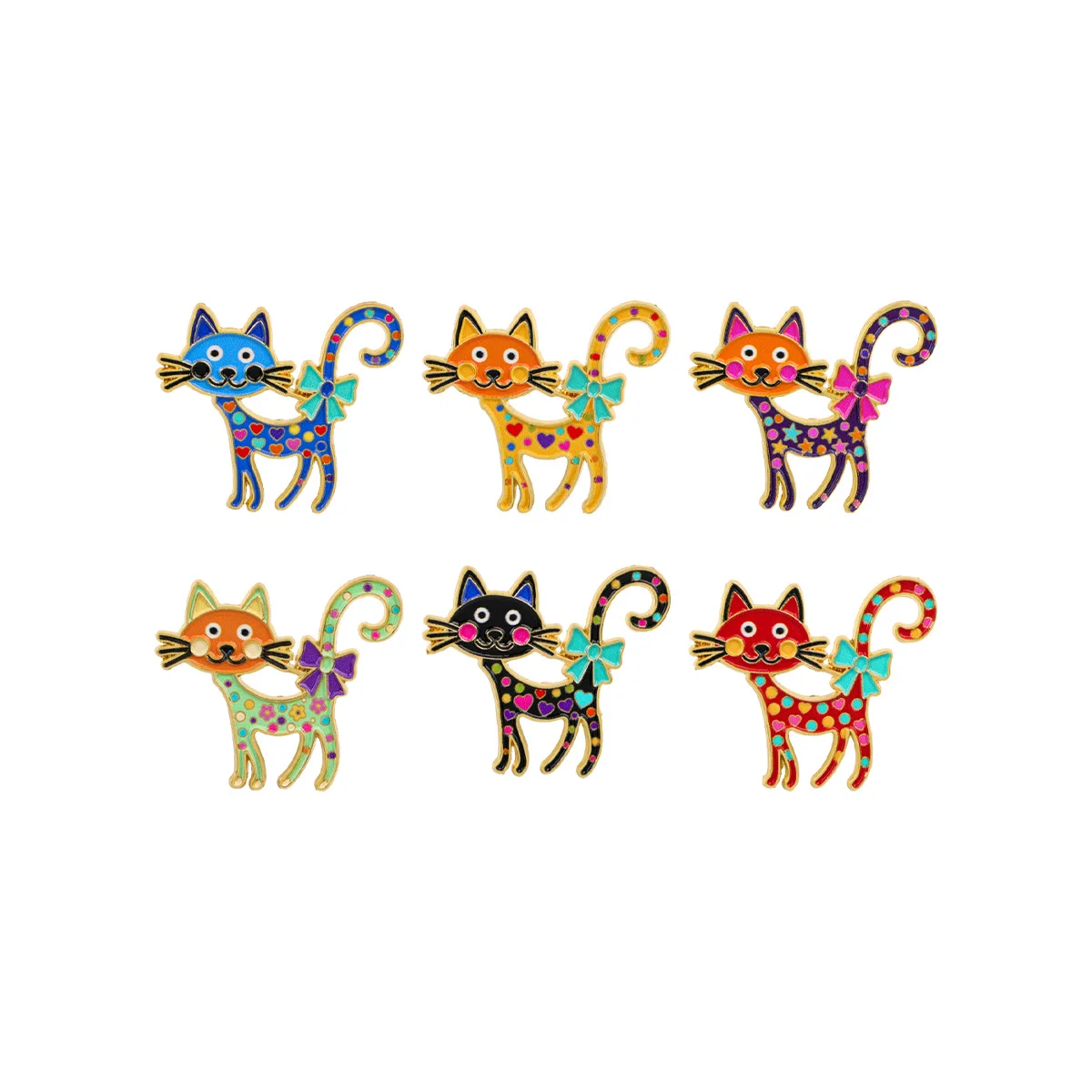 Vibrant Polka Dot Cat Enamel Brooch Pin Lapel Badge for Backpack Clothing Jackets Cute Daily Accessories Gifts