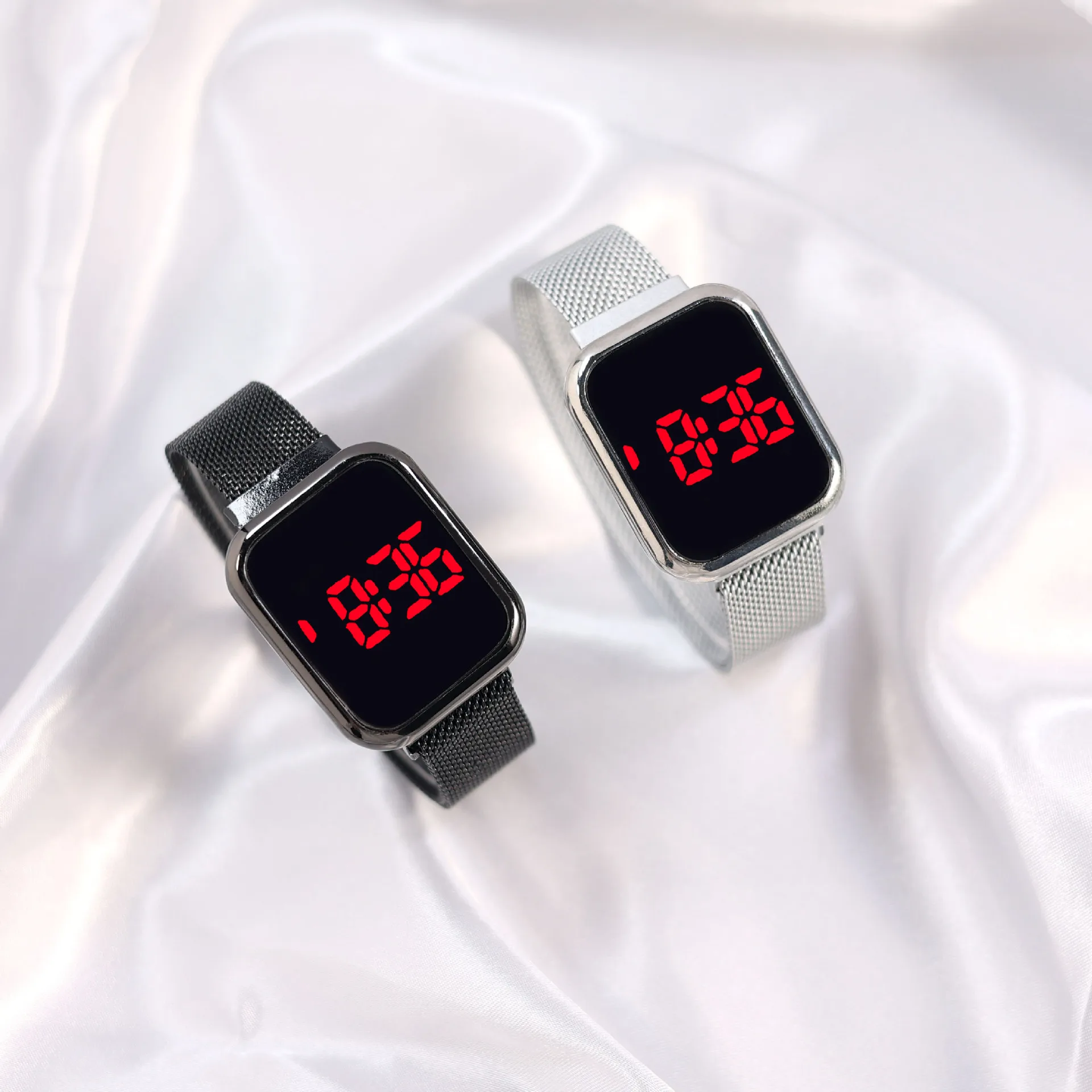 Простые цифровые часы для женщин, роскошные светодиодные часы с магнитным металлическим сетчатым ремешком, спортивные модные женские электронные часы