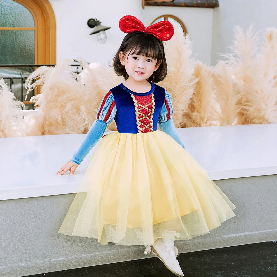 2024 Prium Princess Dress Girls Snow White Cosplay Fancy Costume Kids Carnival Christmas Party Princess Children Birthday 2-10T