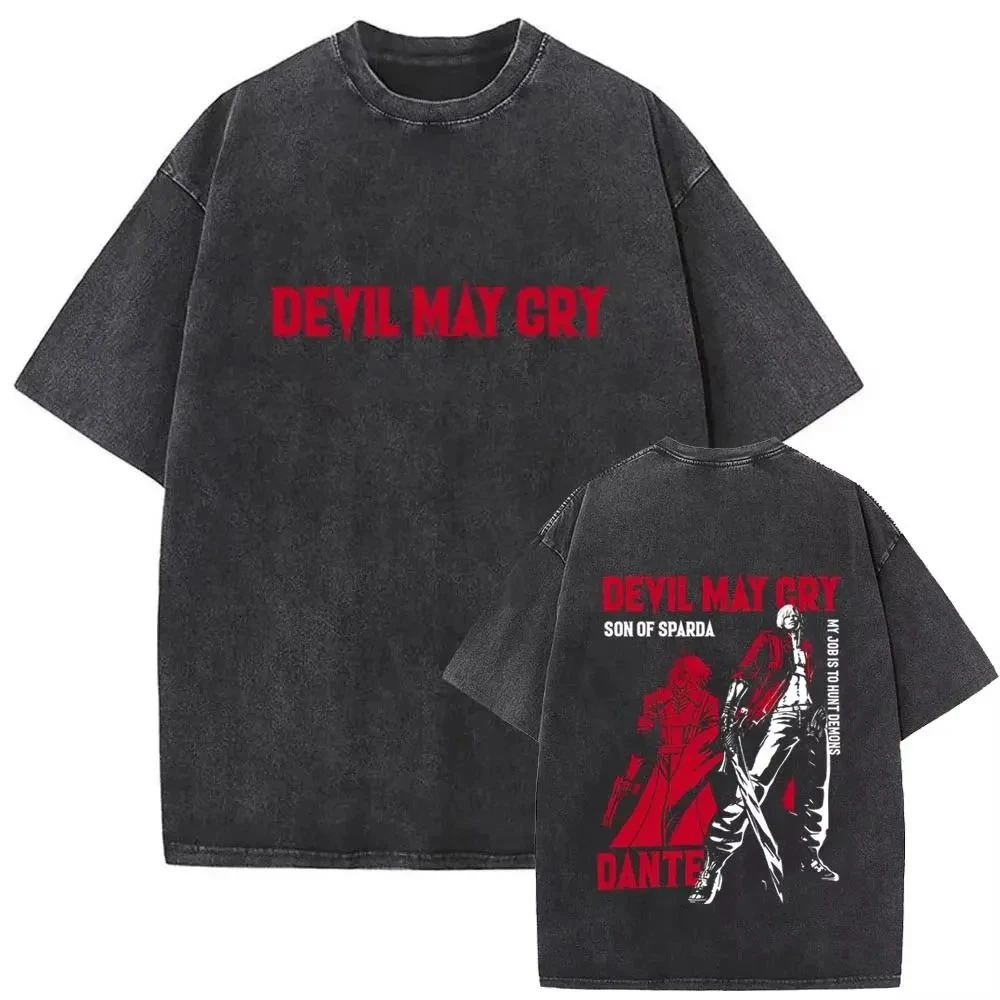 American Retro Devil May Cry 3 Dante T-shirt Wash Retro Cotton Short Sleeve Loose Slim Men's Game Plus-size Top