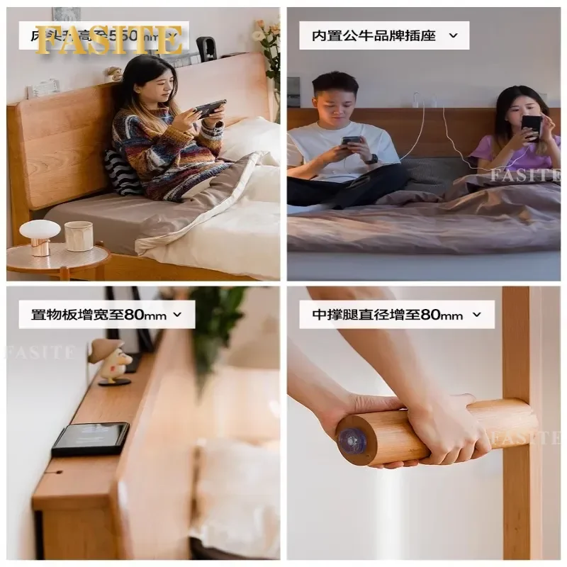 For Nordic Cherry Wood Storage Bed Solid Wood Double Bed Simple Modern Master Bedroom Furniture Household Log Wedding Bed