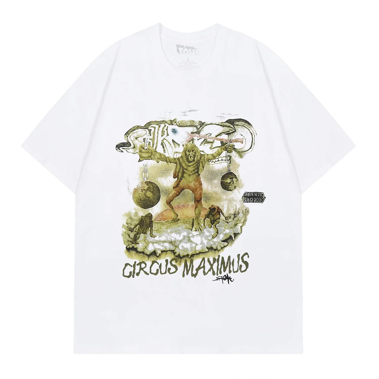 High Street Loose Fit Devil Print Cotton T-Shirt Quality Heavyweight Summer Short Sleeve Youth Fashion City Walk Casual Tee