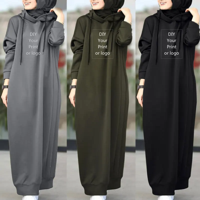 

DIY Your like Photo or Logo Women Sweatshirt Dress 2022 Stylish Long Sleeve Maxi Dress Female Casual Hooded Vestidos Robe