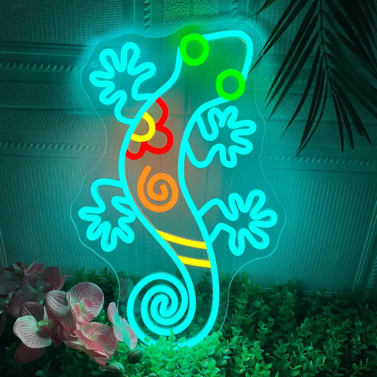 Gecko Lizard Neon Sign LED Wall Light Dimmable USB for Tropical Bedroom Living Room Nursery Cafe Patio Kids Birthday Gift Decor
