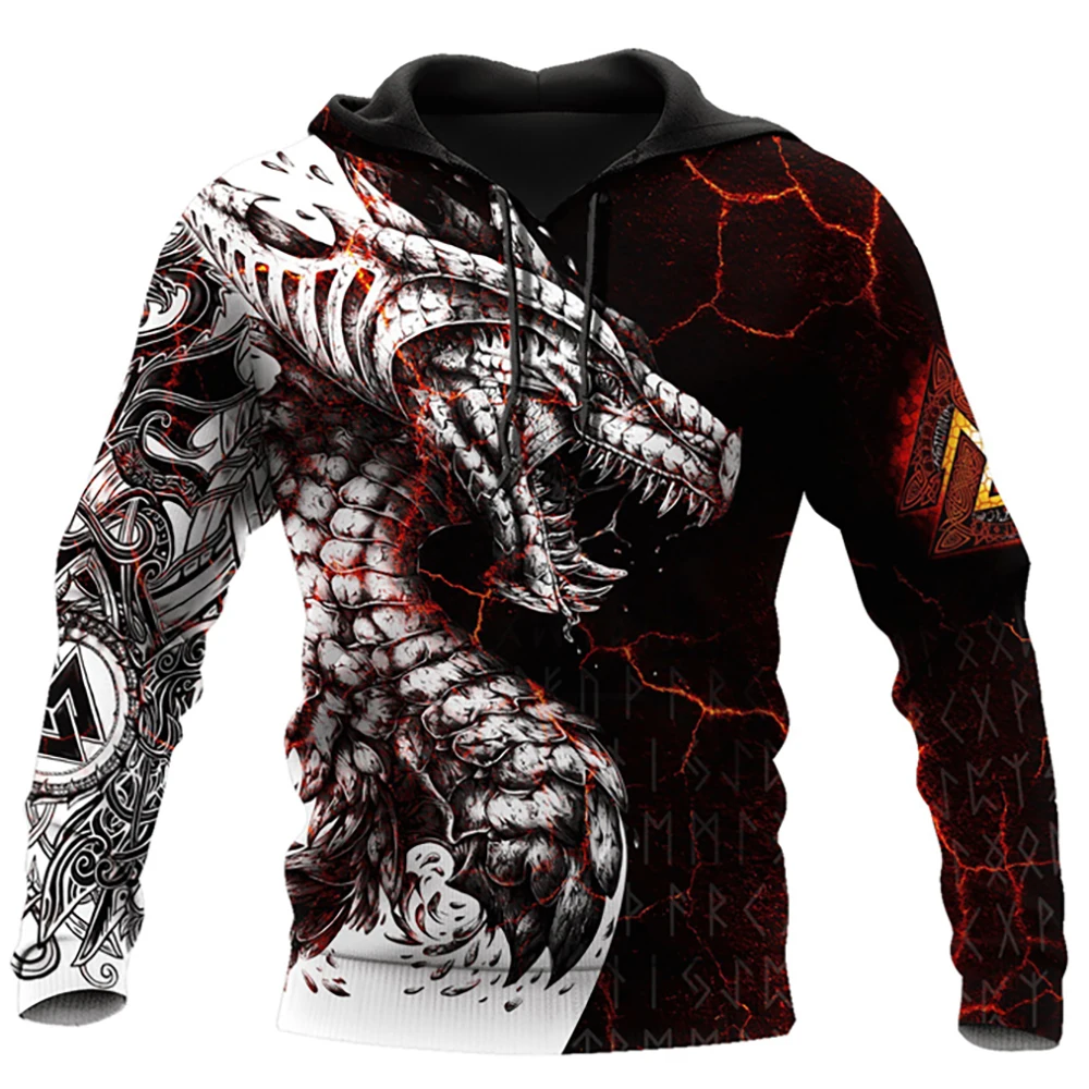 Autumn Winter Long Sleeve Tattoo Dragon 3D Printed Men Hooded Hoodies Sweatshirt Unisex Streetwear Pullover Casual Tracksuits