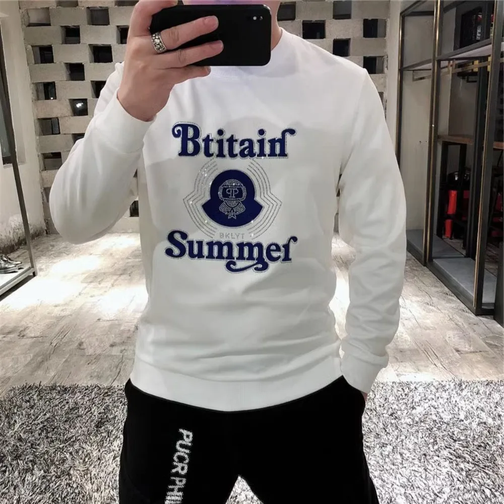 

Europe Station High-end Heavy Printing Long Sleeve T-shirt Men's Casual Fashion European Goods Light Luxury Round Neck Hoodie