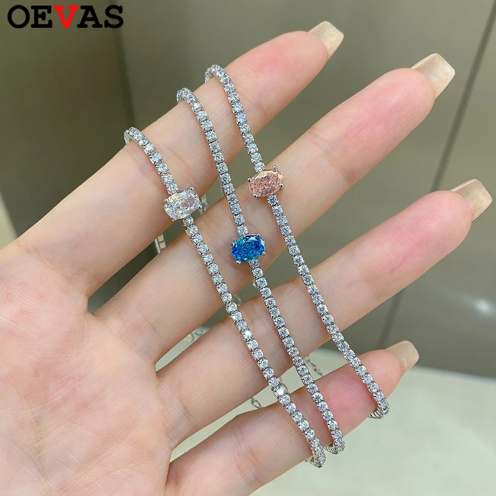 

OEVAS 20cm Adjustable 100% 925 Sterling Silver Sparkling Lab Diamond Zircon Bracelets For Women Wedding Party Fine Jewelry Gift