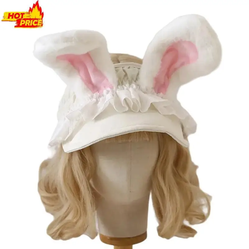 

Girl Breathable Sun Hat Sunshade Balletcore Lace Empty Top Cartoon Rabbits Theme